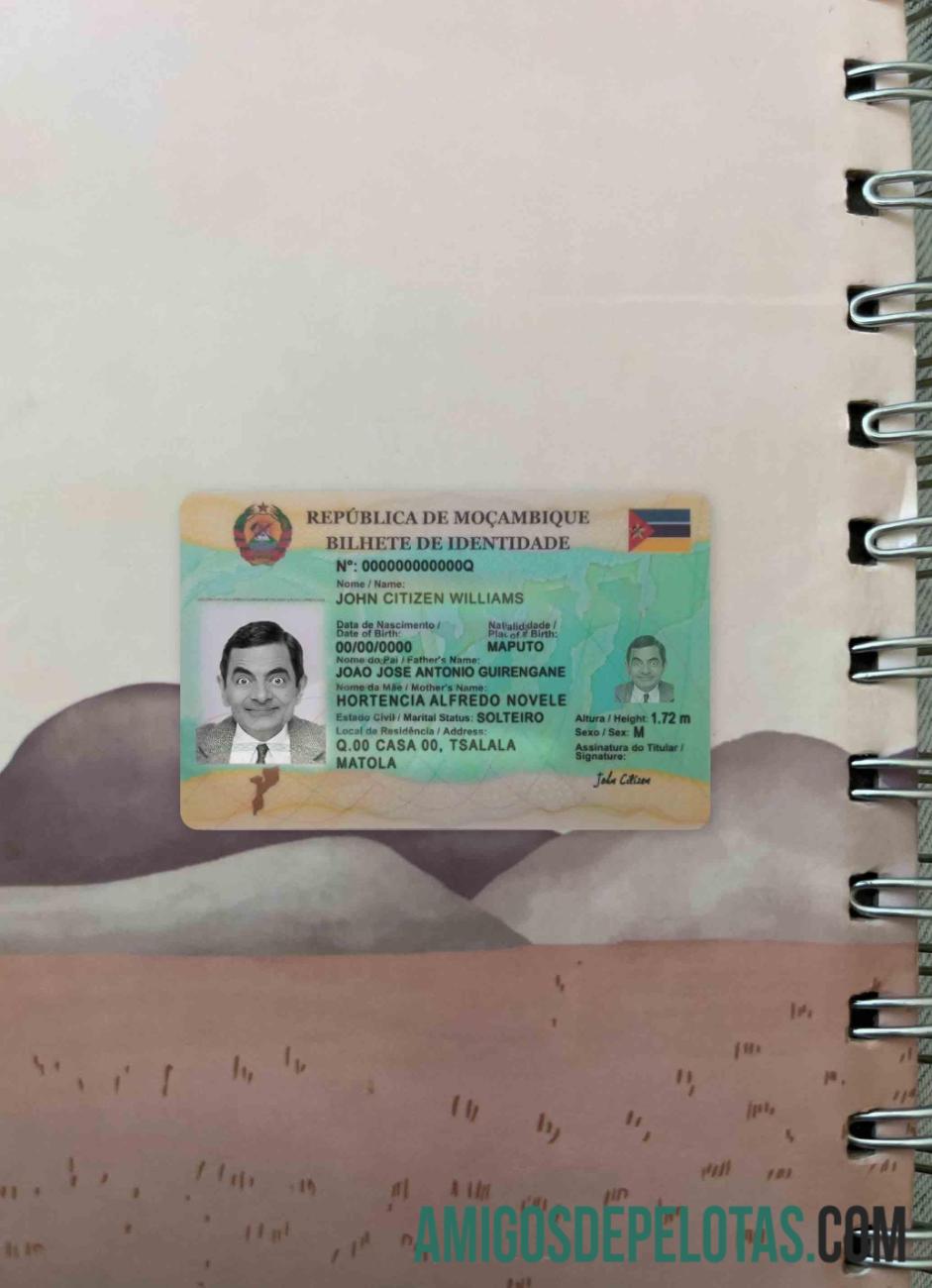 Mozambique Id olhar de foto frente exemplo